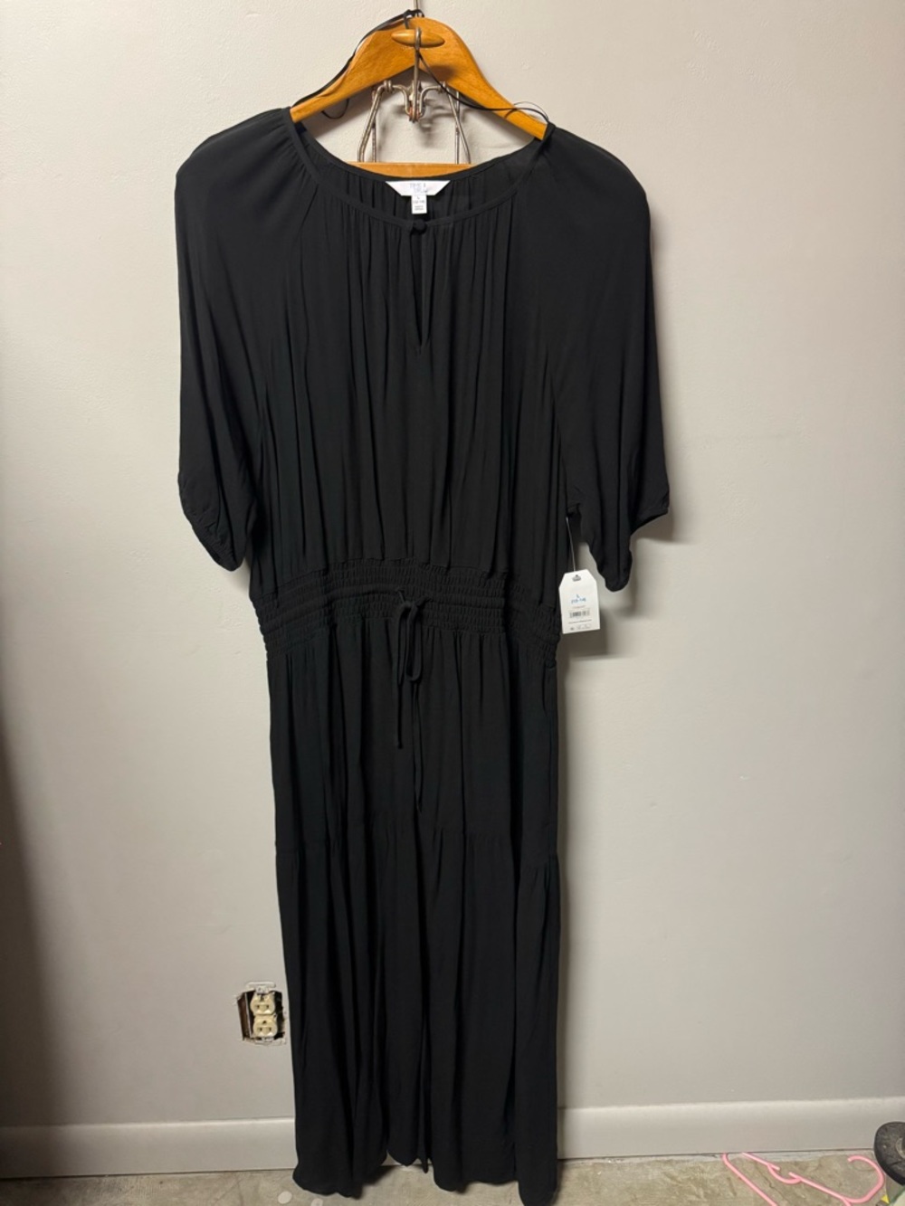 Time and Tru Black Midi Dress with Smocked Waist